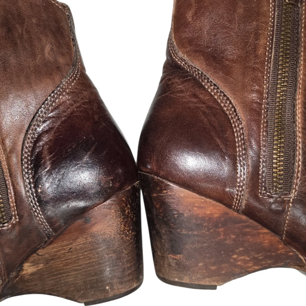 Bed Stu Gentry Brown Handmade Leather Distressed Wedge Ankle Boots 10 Cobbler